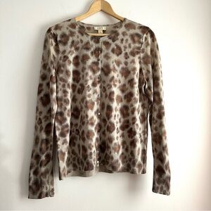 LOFT • Leopard Print 100% Merino Wool Cardigan